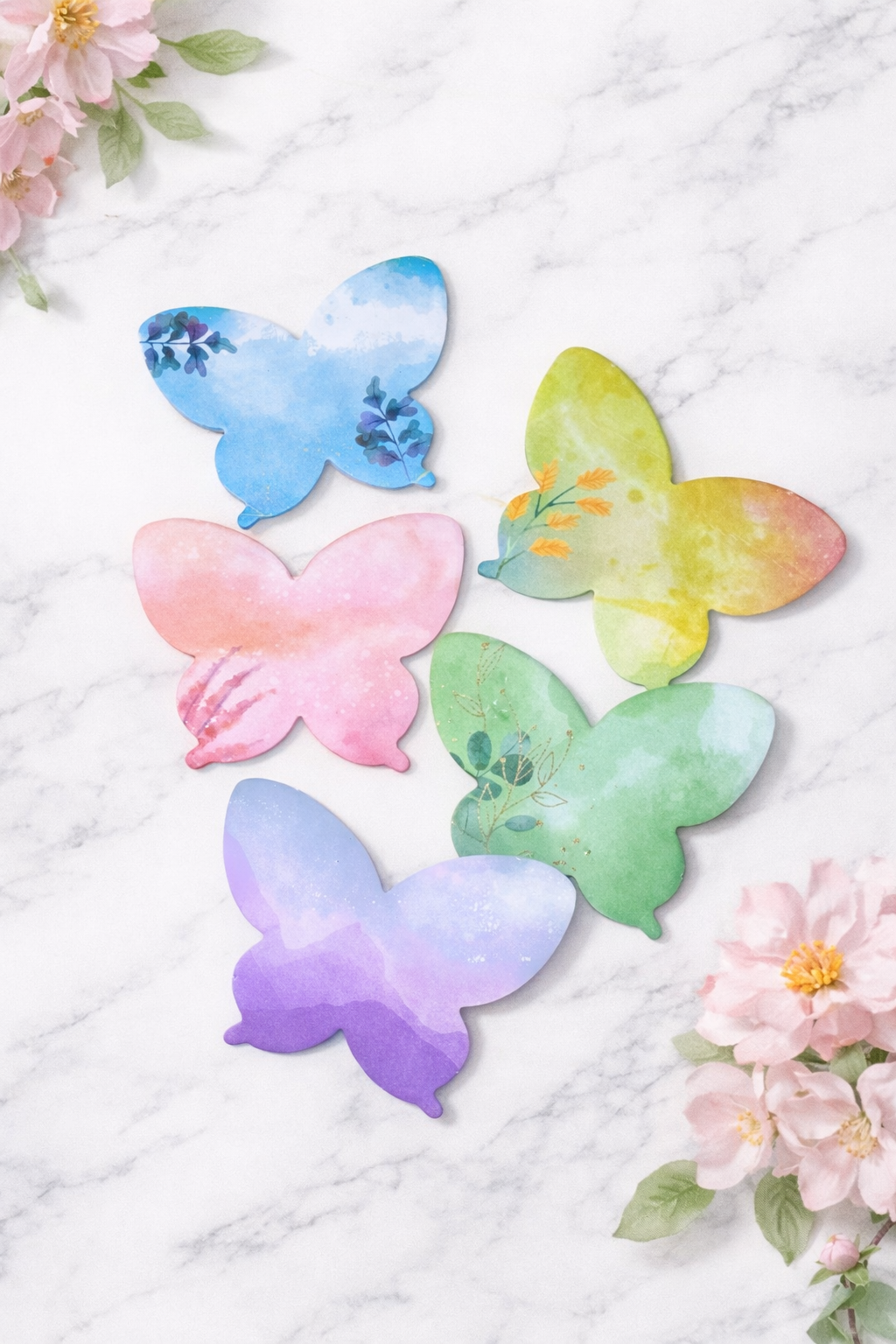 Post-it notes i sommerfugleform, assorterede farver