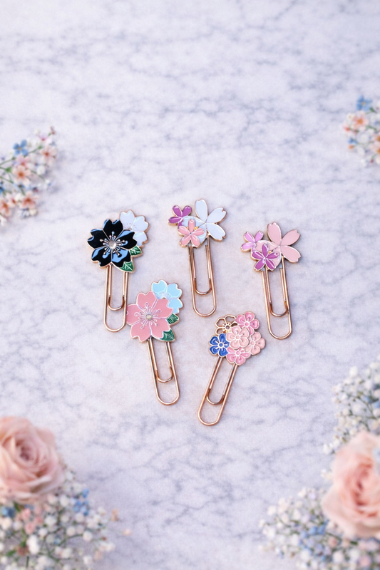 Papirclip med blomstermotiv, assorteret