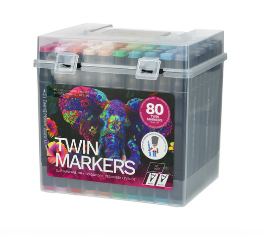 Twinmarkers med 80 smukke farver til kreativ fordybelse
